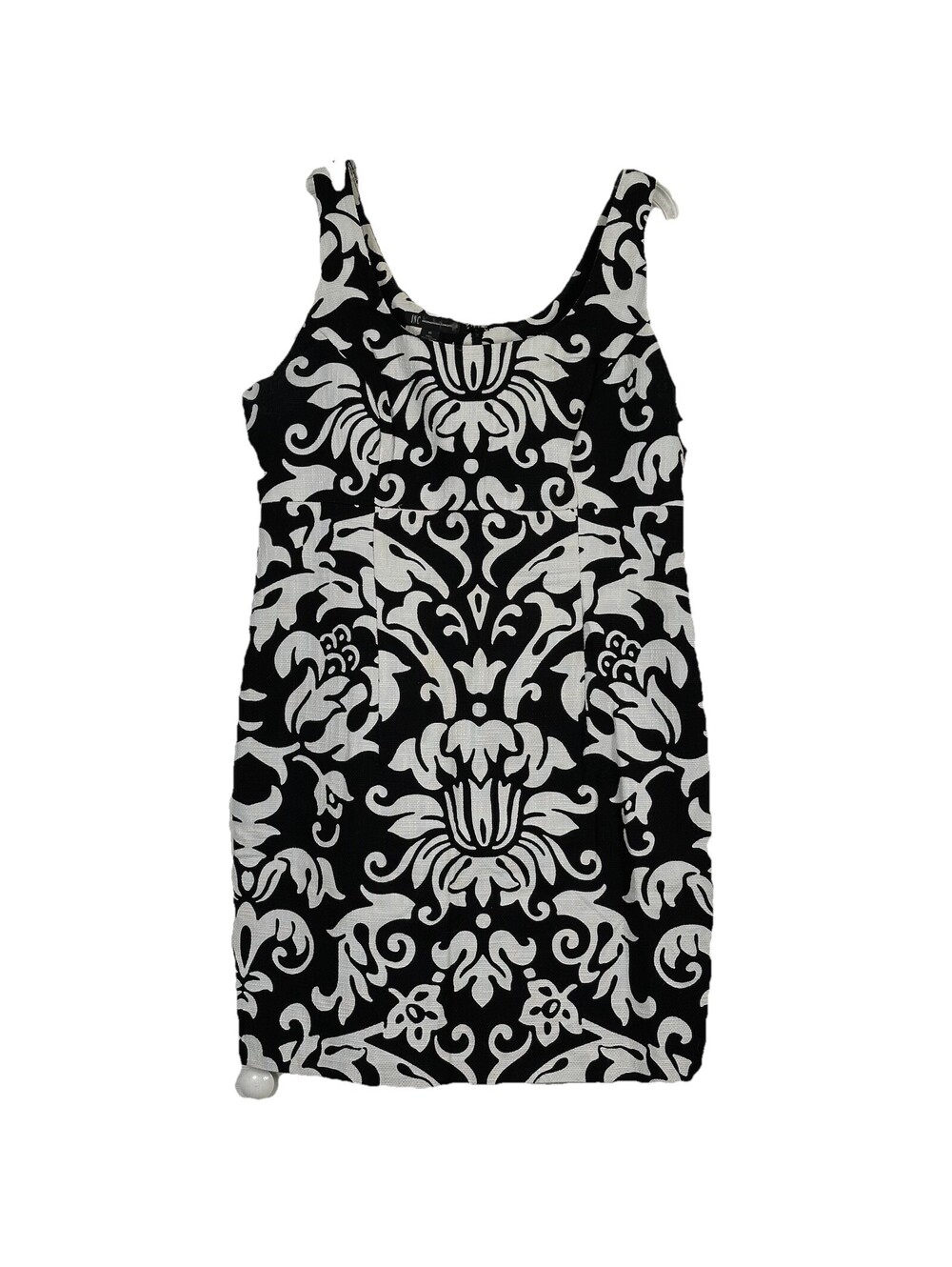 INC International Concepts Sz 16 Black White Damask Floral Arabesque Dress